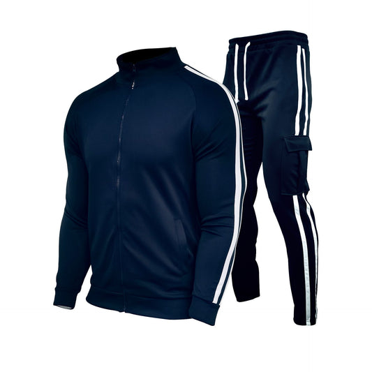 Men Black Red Stripe Slim Fit Sports Suit