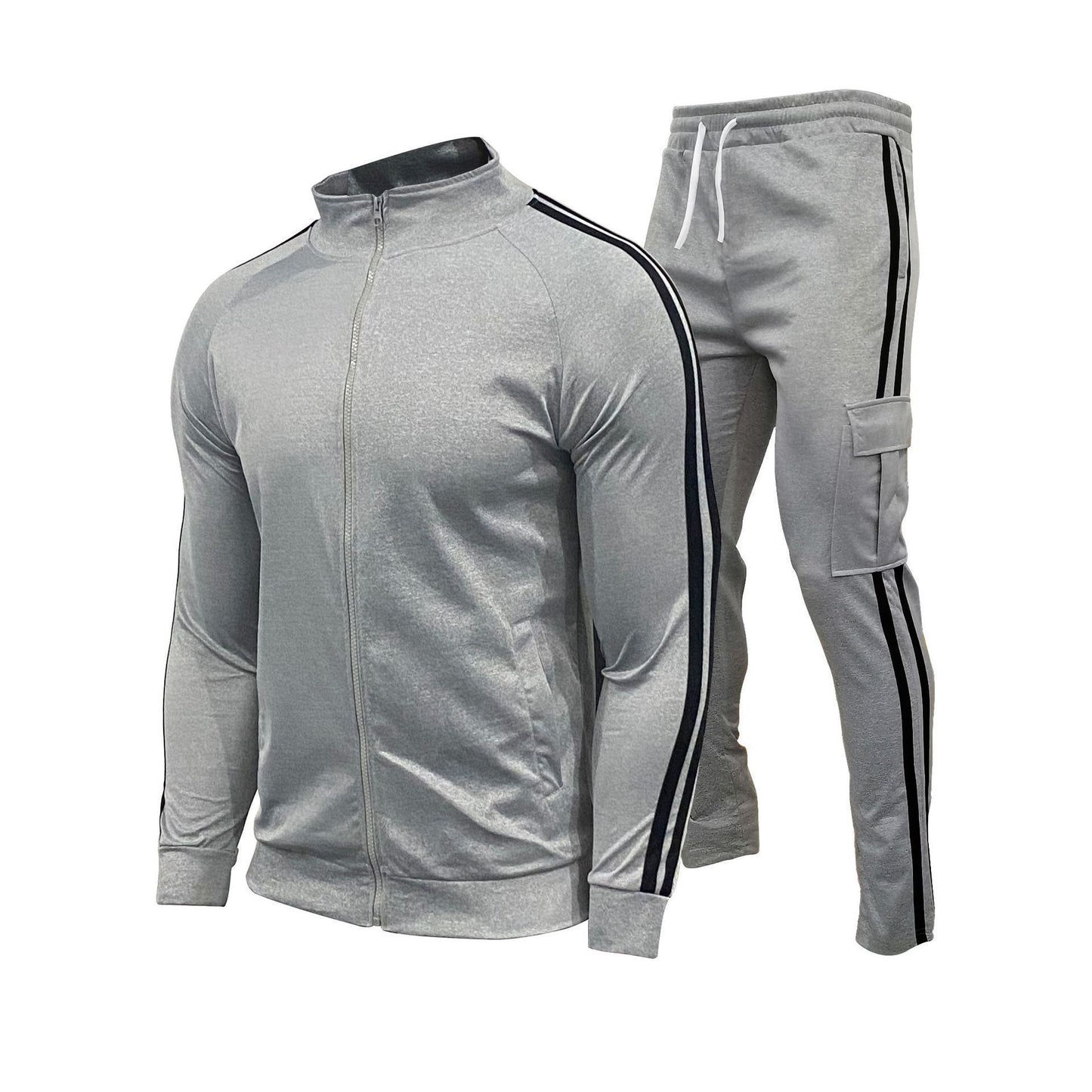 Men Black Red Stripe Slim Fit Sports Suit