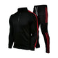 Men Black Red Stripe Slim Fit Sports Suit