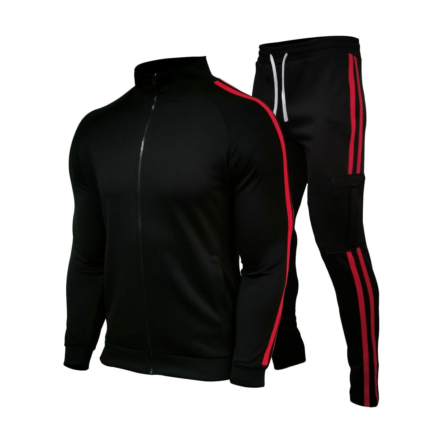 Men Black Red Stripe Slim Fit Sports Suit