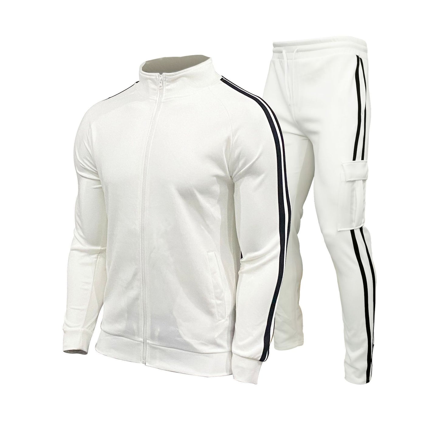 Men Black Red Stripe Slim Fit Sports Suit